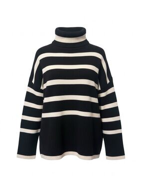 R2 Black & Cream Striped Cowl Neck Sweater